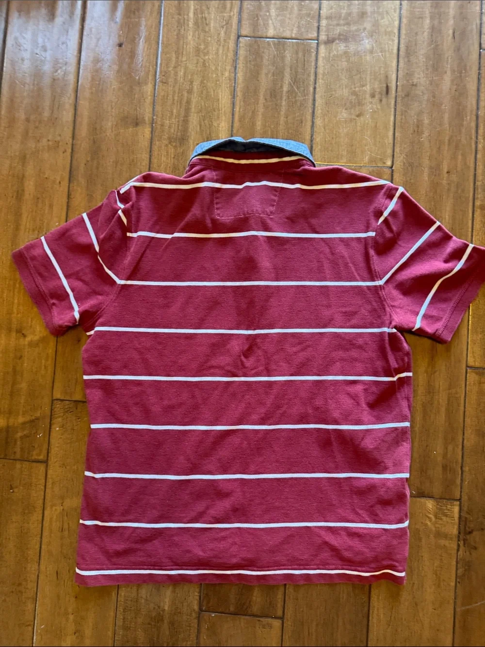 Banana Republic Burgundy and White Striped Polo with Contrast Chambray Collar me